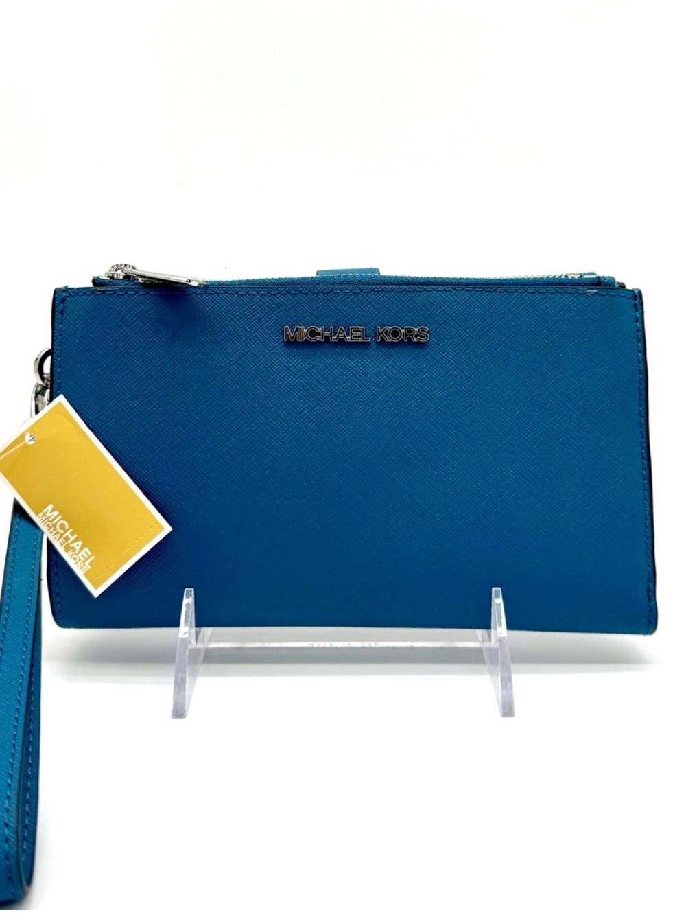 Michael Kors Large Jet Set Travel Logo Double Zip Wallet Teal